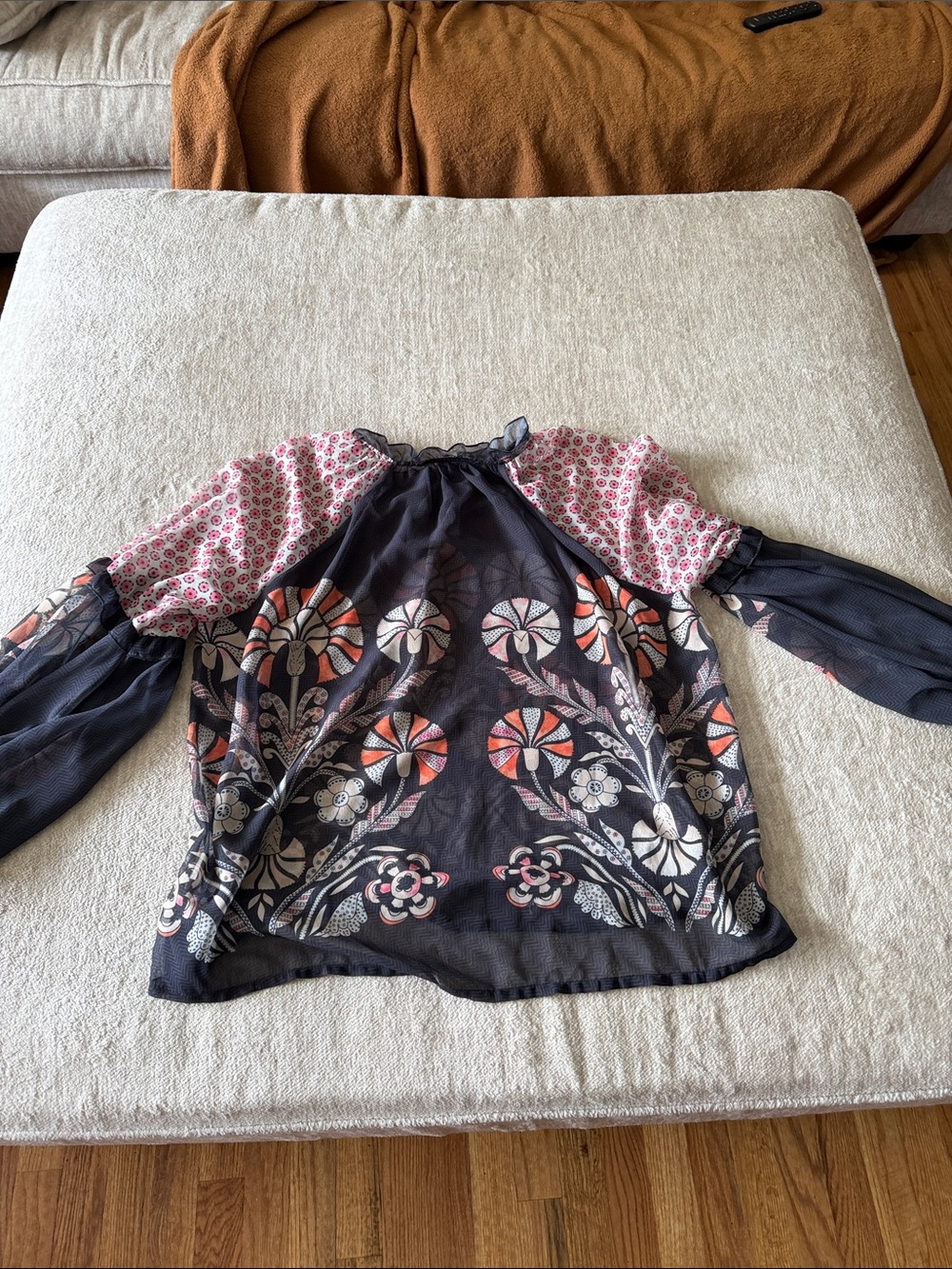 Free People Black Floral Mixed-Print Boho Blouse